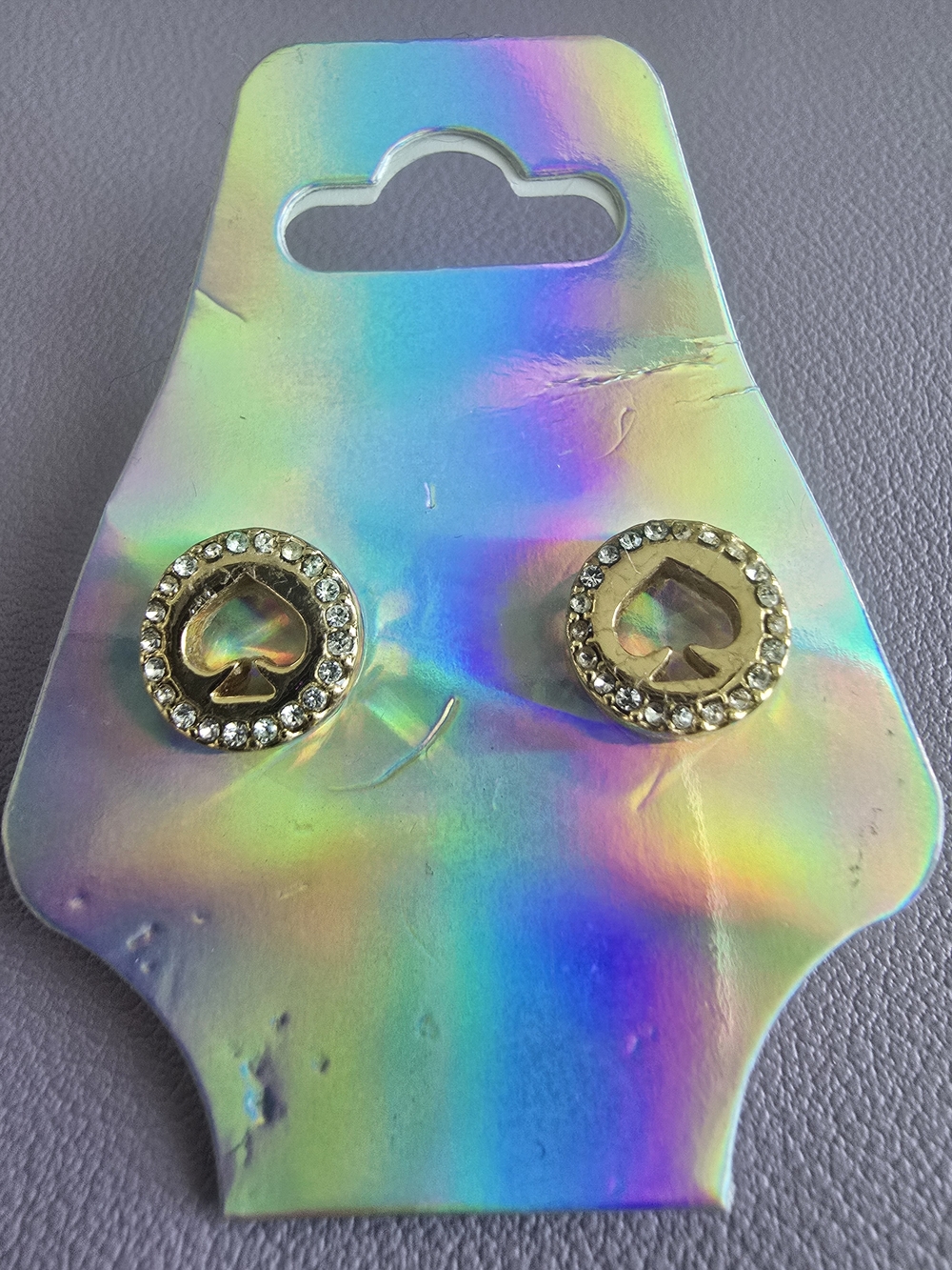 Kate Spade Gold Heart Spade Crystal Stud Earrings - Like New, Women Accessories
